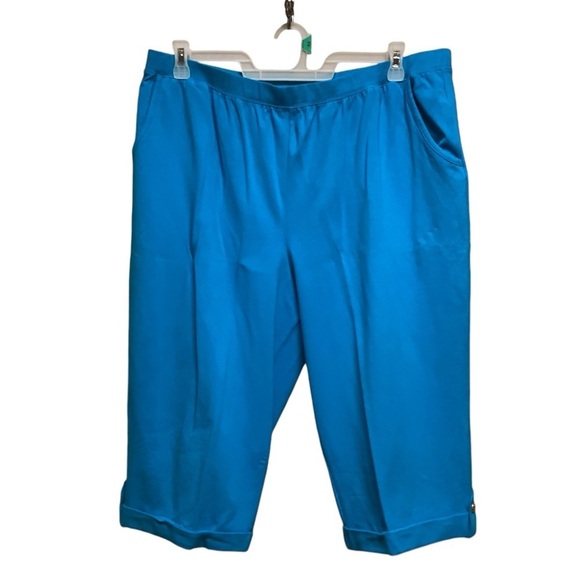 LIZ & ME BY CATHERINES SZ 1X BLUE CAPRI PANTS WITH BUTTON DOWN CUFF - Picture 1 of 2